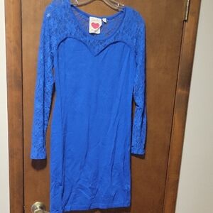 NWOT Derek Heart Blue Lace Knit Dress Large